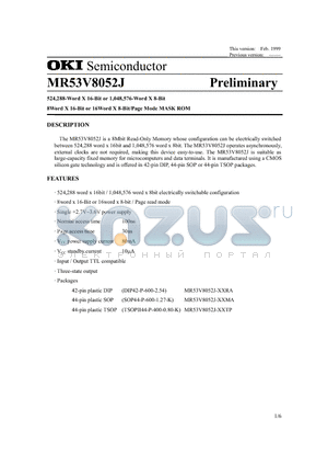 MR53V8052J-XXRA datasheet - 524,288-Word x 16-bit or 1,048,576-Word x 8-bit 8Word X 16-Bit or 16Word X 8-Bit/Page Mode MASK ROM