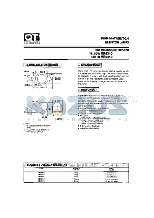 MR5410 datasheet - SUBMINIATURE T-3/4 RESISTOR LAMPS