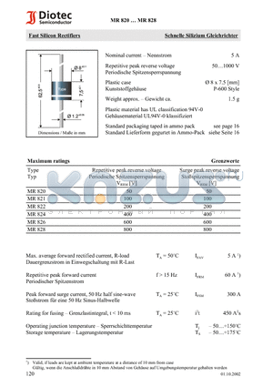 MR826 datasheet - Fast Silicon Rectifiers