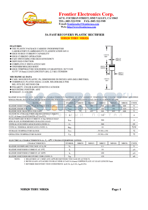 MR826 datasheet - 5A FAST RECOVERY PLASTIC RECTIFIER