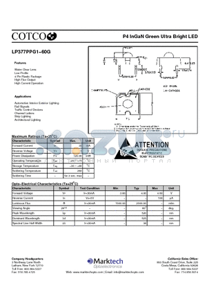 LP377PPG1-60G datasheet - P4 InGaN Green Ultra Bright LED