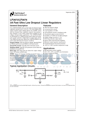 LP3873 datasheet - 3A Fast Ultra Low Dropout Linear Regulators