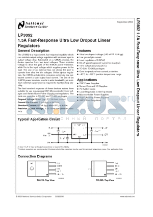 LP3892ET-1.5 datasheet - 1.5A Fast-Response Ultra Low Dropout Linear Regulators