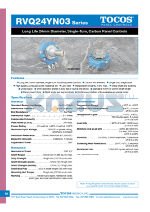 RVQ24YN0320SB100K datasheet - Long Life 24mm Diameter, Single-Turn, Carbon Panel Controls