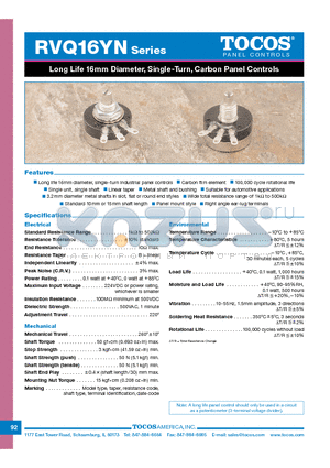 RVQ16YN15FB102K datasheet - Long Life 16mm Diameter, Single-Turn, Carbon Panel Controls