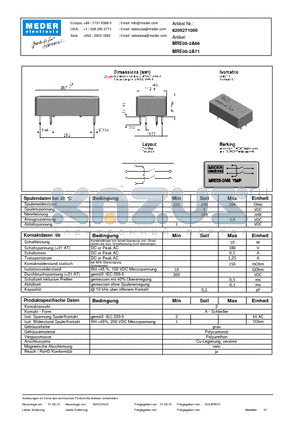 MRE05-2A71_DE datasheet - (deutsch) MRE Reed Relay