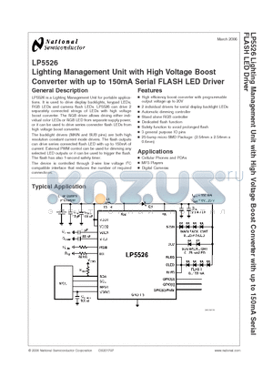 LP5526TLX datasheet - Lighting Management Unit with High Voltage Boost Converter with up to 150mA Serial FLASH LED Driver