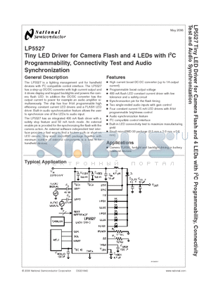 LP5527TL datasheet - Tiny LED Driver for Camera Flash and 4 LEDs with I2C Programmability, Connectivity Test and Audio Synchronization
