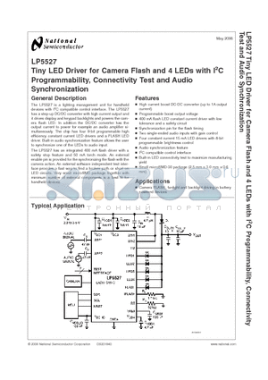 LP5527 datasheet - Tiny LED Driver for Camera Flash and 4 LEDs with I2C Programmability, Connectivity Test and Audio Synchronization