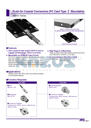 MRF01P-HRMJ datasheet - Push-On Coaxial Connectors (PC Card Type 2 Mountable)