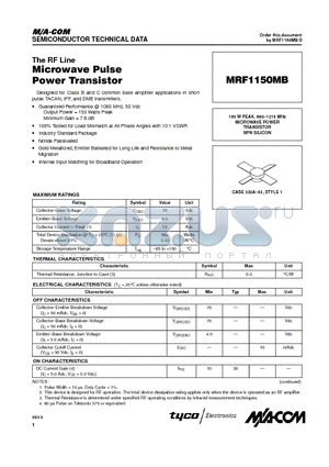 MRF1150MB datasheet - MICROWAVE POWER TRANSISTOR NPN SILICON
