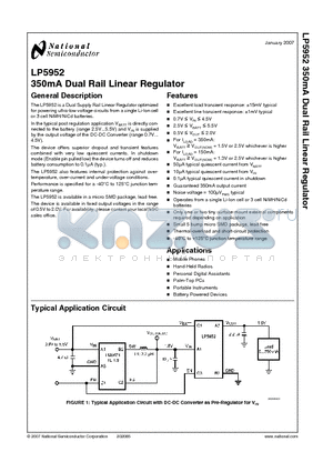 LP5952 datasheet - 350mA Dual Rail Linear Regulator