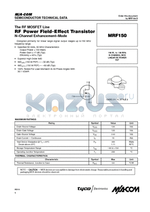 MRF150 datasheet - N-CHANNEL MOS LINEAR RF POWER FET