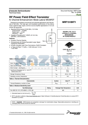 MRF1518N datasheet - RF Power Field Effect Transistor