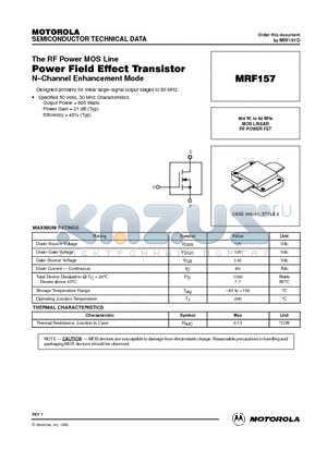 MRF157 datasheet - MOS LINEAR RF POWER FET