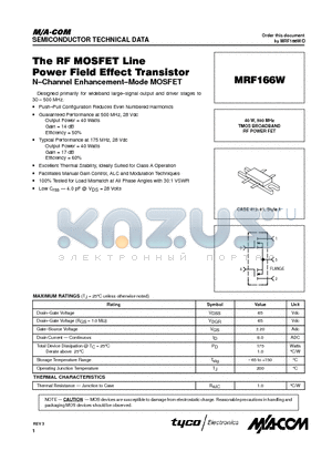 MRF166W datasheet - TMOS BROADBAND RF POWER FET