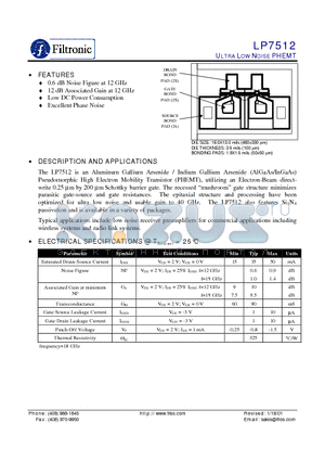 LP7512 datasheet - ULTRA LOW NOISE PHEMT