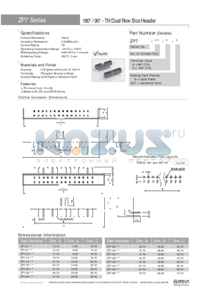 ZP7-22-A-G2T datasheet - 180` / 90` - TH Dual Row Box Header