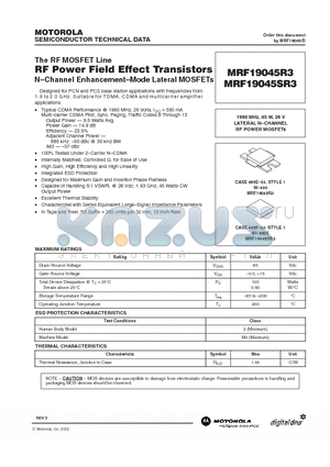 MRF19045SR3 datasheet - RF POWER FIELD EFFECT TRANSISTORS