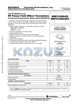 MRF21030LSR3 datasheet - RF Power Field Effect Transistors