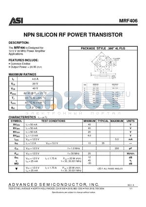 MRF406 datasheet - NPN SILICON RF POWER TRANSISTOR
