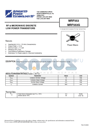 MRF553 datasheet - RF & MICROWAVE DISCRETE LOW POWER TRANSISTORS