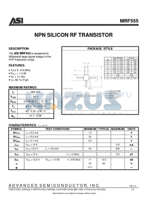 MRF555 datasheet - NPN SILICON RF TRANSISTOR