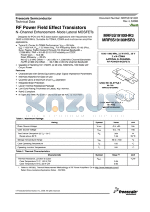 MRF5S19100HR3 datasheet - RF Power Field Effect Transistors N-Channel Enhancement-Mode Lateral MOSFETs