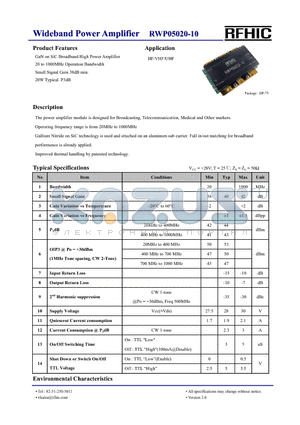 RWP05020-10 datasheet - Wideband Power Amplifier