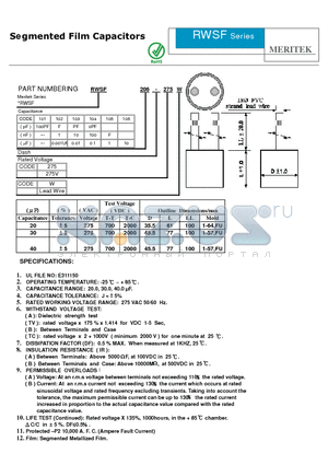 RWSF104-275W datasheet - Segmented Film Capacitors
