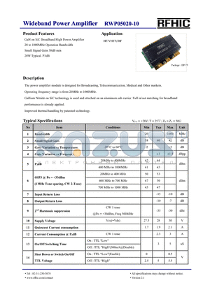 RWP05020-10 datasheet - Wideband Power Amplifier