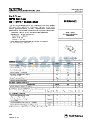 MRF6402 datasheet - RF POWER TRANSISTOR NPN SILICON