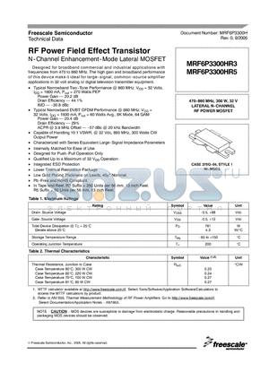 MRF6P3300HR3 datasheet - RF Power Field Effect Transistor (N-Channel Enhancement-Mode Lateral MOSFET)