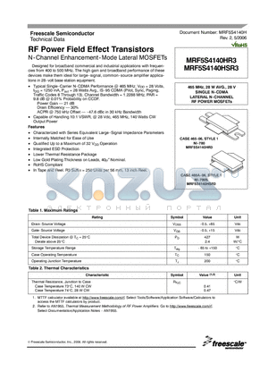 MRF5S4140HSR3 datasheet - N-Channel Enhancement-Mode Lateral MOSFETs