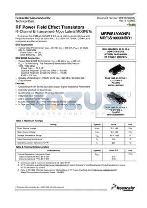 MRF6S18060NR1 datasheet - RF Power Field Effect Transistors N-Channel Enhancement-Mode Lateral MOSFETs