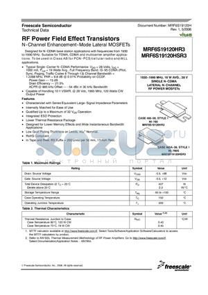 MRF6S19120HSR3 datasheet - RF Power Field Effect Transistors