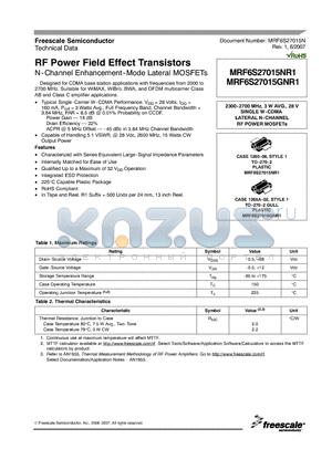 MRF6S27015GNR1 datasheet - RF Power Field Effect Transistors