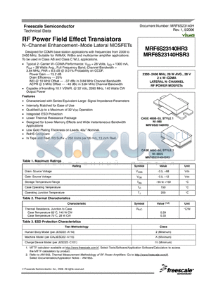 MRF6S23140HR3 datasheet - RF Power Field Effect Transistors N-Channel Enhancement-Mode Lateral MOSFETs