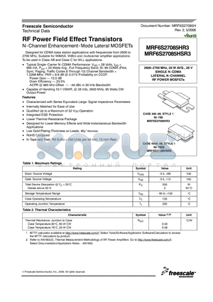 MRF6S27085HR3 datasheet - RF Power Field Effect Transistors