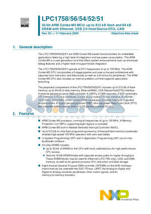 LPC1751 datasheet - 32-bit ARM Cortex-M3 MCU up to 512 kB flash and 64 kB SRAM with Ethernet, USB 2.0 Host/Device/OTG, CAN