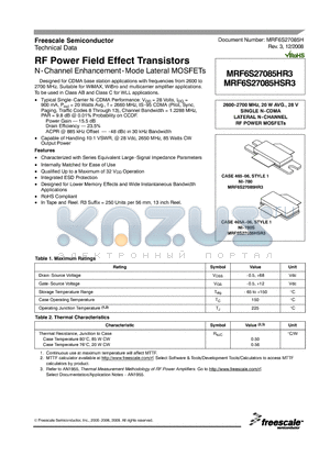 MRF6S27085HR3_08 datasheet - RF Power Field Effect Transistors N-Channel Enhancement-Mode Lateral MOSFETs