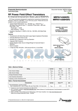 MRF6V14300HR3 datasheet - RF Power Field Effect Transistors N--Channel Enhancement--Mode Lateral MOSFETs