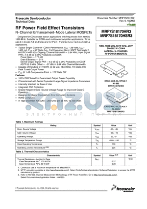 MRF7S18170HR3 datasheet - RF Power Field Effect Transistors (N-Channel Enhancement-Mode Lateral MOSFETs)