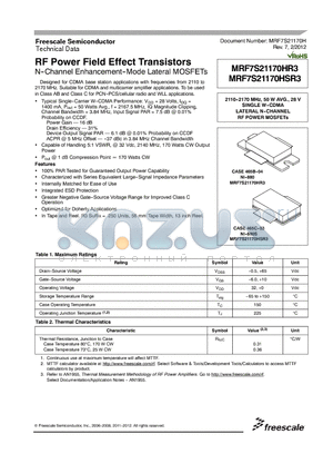 MRF7S21170HR3_12 datasheet - RF Power Field Effect Transistors