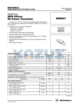 MRF847 datasheet - RF POWER TRANSISTOR NPN SILICON