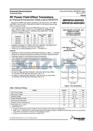 MRF8P20140WHSR3 datasheet - RF Power Field Effect Transistors N--Channel Enhancement--Mode Lateral MOSFETs
