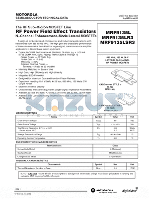 MRF9135LSR3 datasheet - RF POWER FIELD EFFECT TRANSISTORS