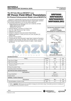 MRF9080 datasheet - RF POWER FIELD EFFECT TRANSISTORS