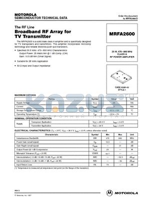 MRFA2600 datasheet - RF POWER AMPLIFIER