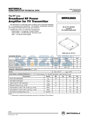 MRFA2602 datasheet - RF POWER AMPLIFIER